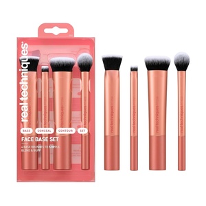 Real Techniques 4 Piece Face Base Makeup Brush Set, For Concealer, Foundation, Contour, & Setting Powder, Makeup Brushes For Blending & Buffing, & Sculpting, Travel Friendly, Gift Set, Cruelty-Free(Face Base Kit  4 Piece Set)