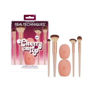Real Techniques Cherry On Top A Brighter Hue Base Set, Face Makeup Brushes & Travel Covers, For Foundation, Concealer, Powder, & Blush, Synthetic Bristles, Vegan & Cruelty-Free, 6 Piece Set(Base Set)