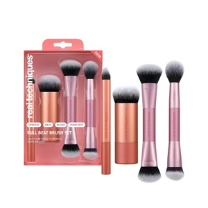 Real Techniques Full Beat Makeup Brush Set, 4 Piece Brush Kit for Foundation, Concealer, Blush, Contour, Highlight & Powder Blending, Travel Set, Soft UltraPlush Bristles, Cruelty-Free(Full Beat Makeup Brush Set)