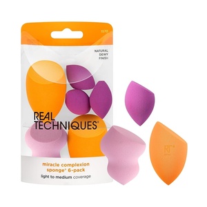 Real Techniques Miracle Complexion Assorted Beauty Sponges Makeup Blender, For Blending & Sculpting, Full Coverage, Professional Makeup Tool, Cruelty Free, Vegan, Latex Free, 6 Piece Sponge Set(6 Miracle Sponges)