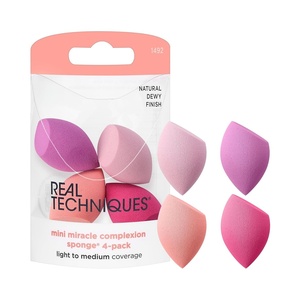 Real Techniques Miracle Complexion Sponge + Concealer Sponge Duo, Makeup Blending Sponges For Foundation & Concealer, Offers Light To Medium Coverage, Natural, Dewy Makeup, Latex-Free Foam 2 Count(Mini Miracle Complexion Sponges  4 Count)