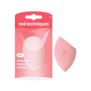 Real Techniques Miracle Powder Sponge, Makeup Blending Sponge For Powder Products, Set Makeup For Natural Finish & Cloud Skin, Buildable Coverage, Velvet Material, Latex-Free Foam, 1 Count(2 Count (Pack of 1))