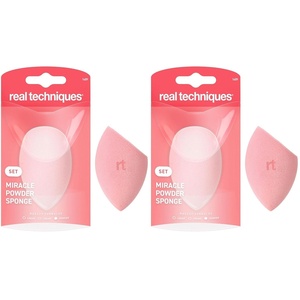 Real Techniques Miracle Powder Sponge, Makeup Blending Sponge For Powder Products, Set Makeup For Natural Finish & Cloud Skin, Buildable Coverage, Velvet Material, Latex-Free Foam, 1 Count(2 Count (Pack of 2))