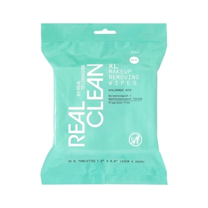 Real Techniques Real Clean XL Hydrating Facial Wipes, Infused With Hyaluronic Acid, Dual-Usage Cleansing Wipes Repair Skin & Gently Remove Makeup, Fragrance Free, 25 Count(Blue)